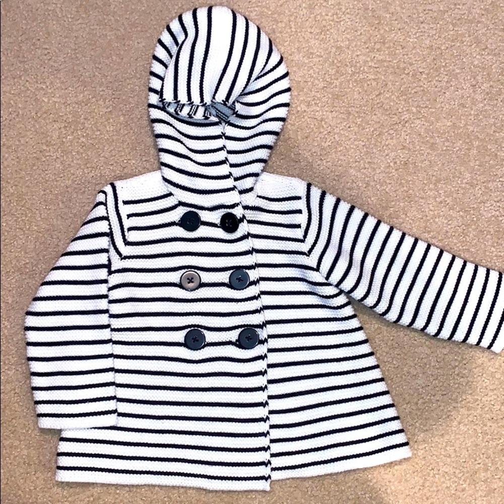 Toddler girl size 18 month jacket. Navy and white